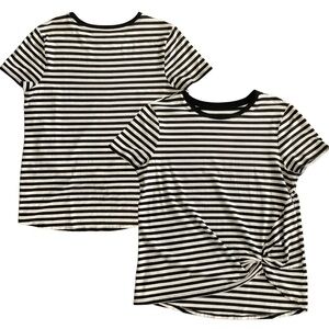Chico’s Black & White Stripe Ruched Tee